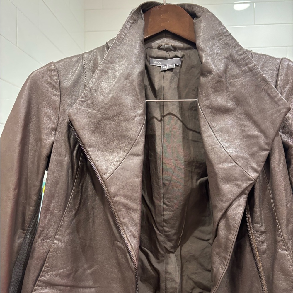 Vince Taupe Leather Jacket